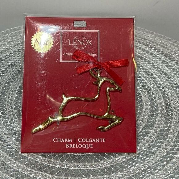 Lenox Golden Reindeer Charm Christmas Ornaments Set of 2 NWT - Picture 3 of 6